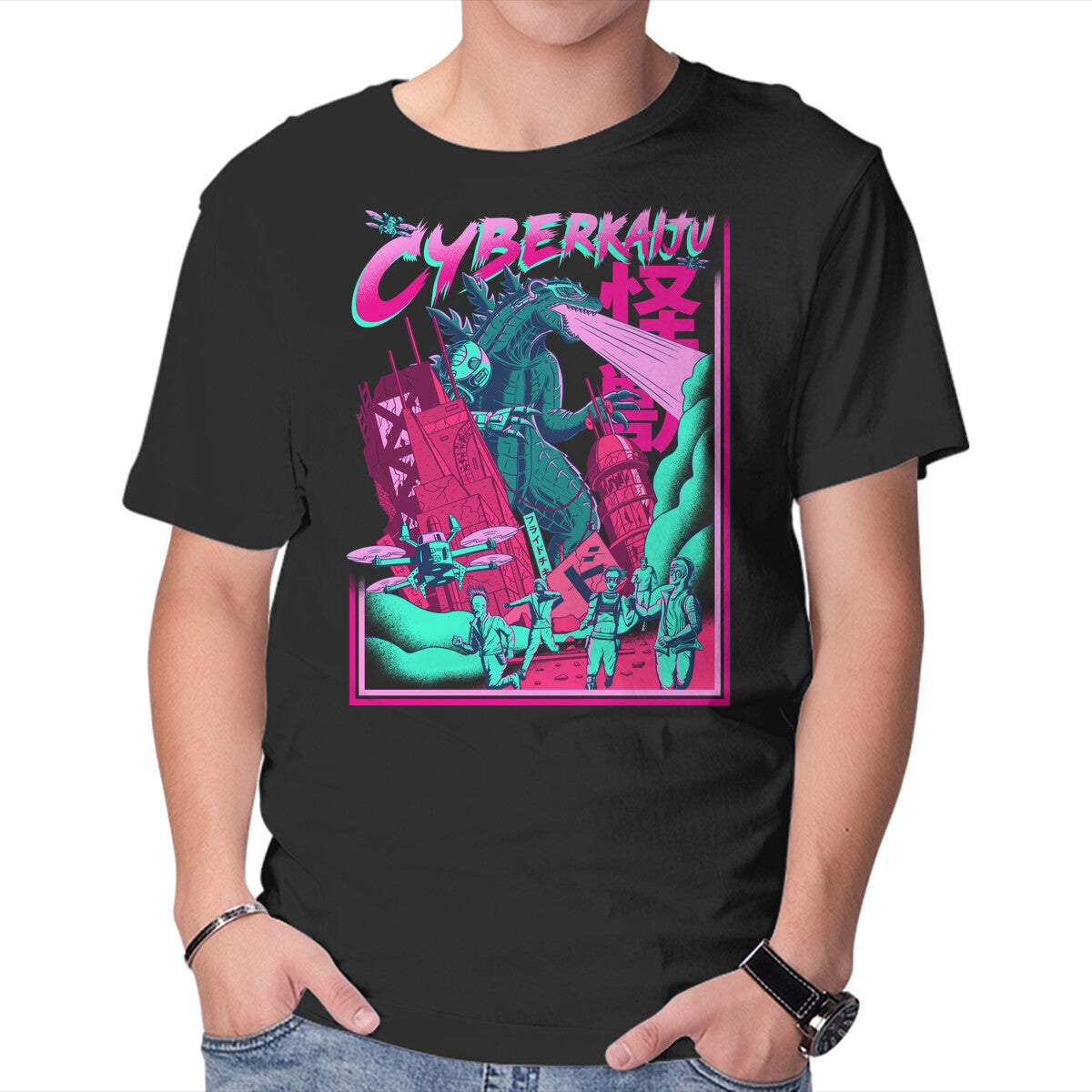 Unisex Crew Neck T-Shirt Cyber Kaiju Graphic Short Sleeve Casual Tee M