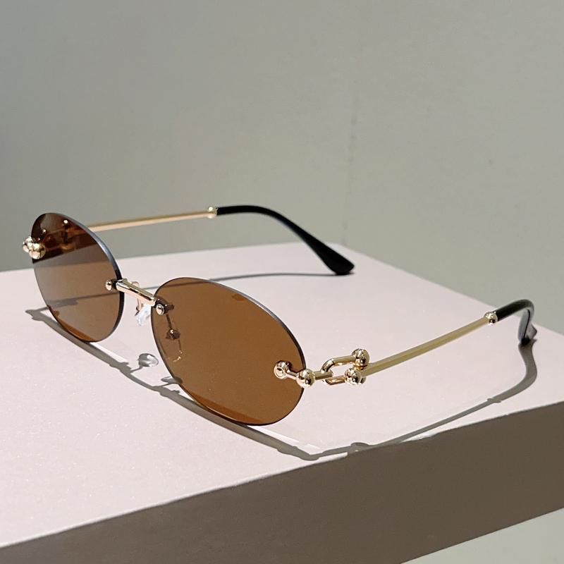 Rimless Oval Sunglasses Women  New in Fashion Vintage Decor Shades Trendy Brand Designer Gradient Casual Sun Glasses