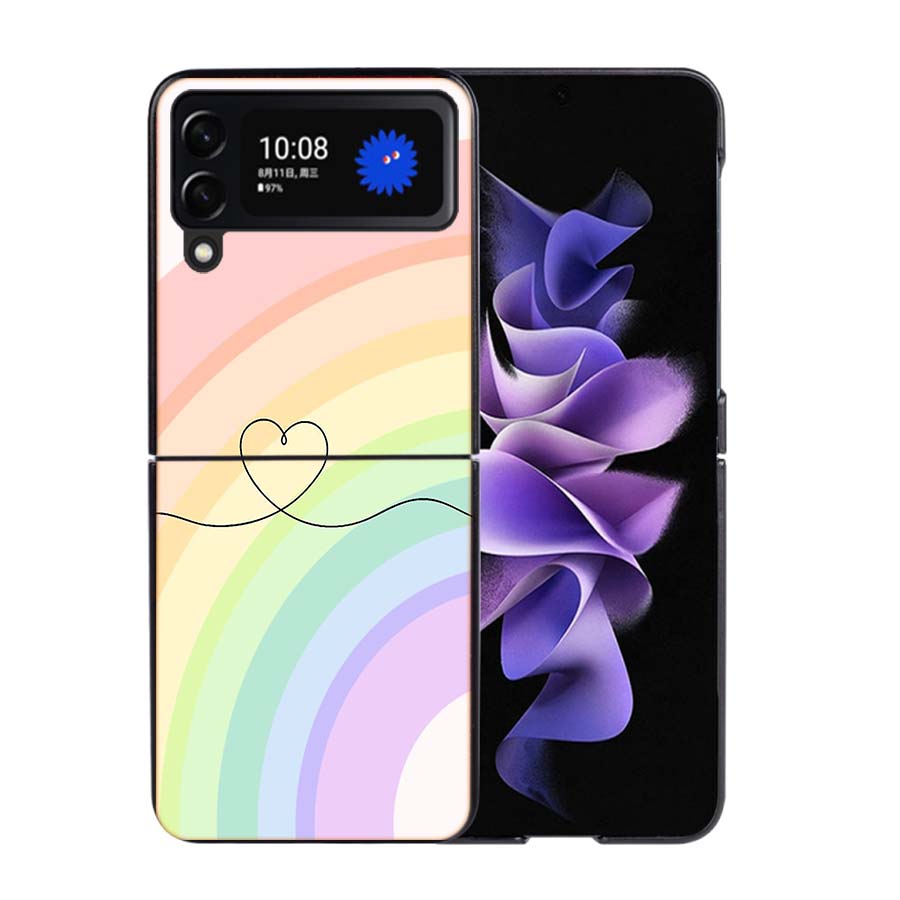 

Rainbow Gradient Love Phone Case For Samsung Z Flip 7 6 5G Galaxy Z Flip4 Z Flip5 Z Flip3 Coque Black Hard PC Shell Protective C Samsung Z Flip 6 5G