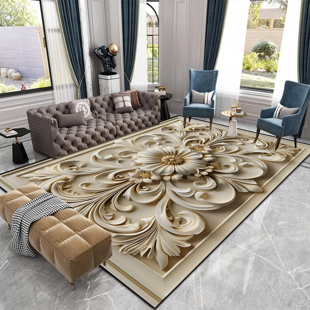Luxusní velké koberce v evropském stylu pro obývací pokoj Zlatá dekorace Domácí salonek Pohovka Podložka na podlahu Protiskluzové Pratelné koberce do ložnice