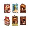 Wooden Puzzle DIY Mini House Magnets Decors, Layered Refrigerator Magnetic Ornament with LED Light for Whiteboards, Metal Cabinet and Small Home