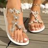 2025 Summer New Large Size Open-toed Rhine-diamond Sandals Female Flat Butterfly Wearing Sandals Outdoor Beach Flip-flops