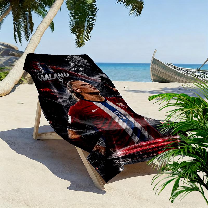 Haaland'S Dynamic Leap Manchester City'S Star Forward Action Beach Towel Portable For Travel Beach Towel For Vacation Photos Swim Seaside