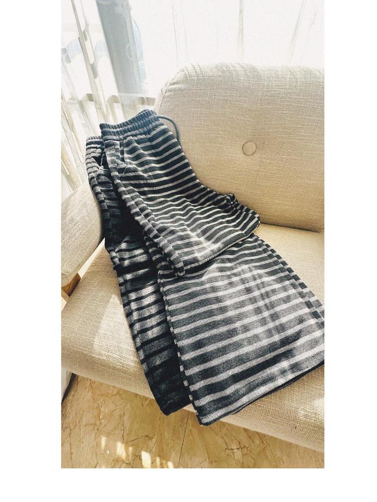 2025 Spring European Style Striped Wide-Leg Plus Size Women's Casual Floor-Length Pants