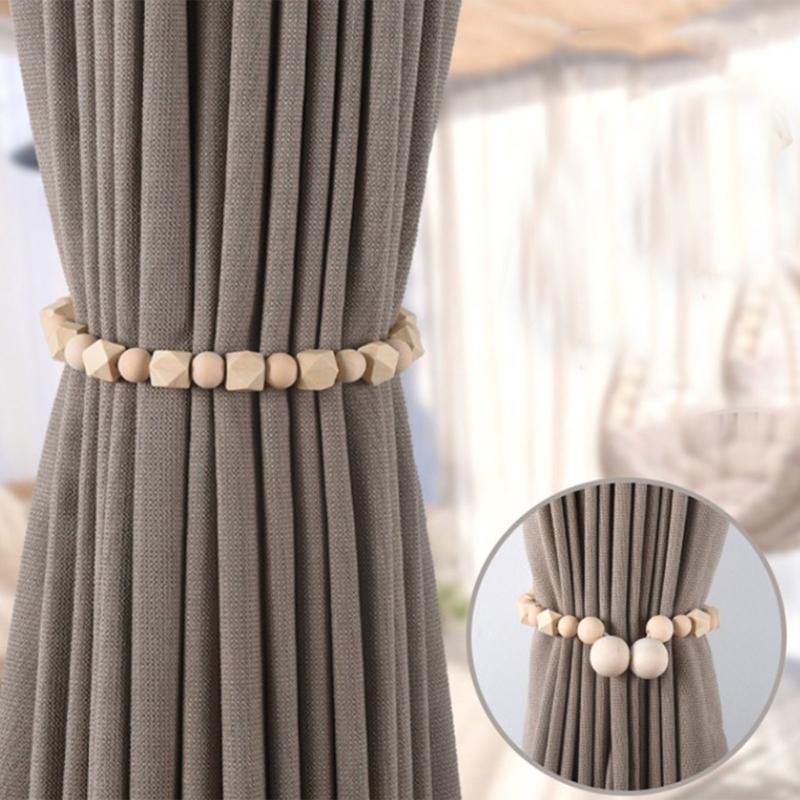 Vintage Wood Beaded Curtain Holders Tiebacks 6Pieces Set Window Drape Holdback for Bedroom and Living Room Decoration