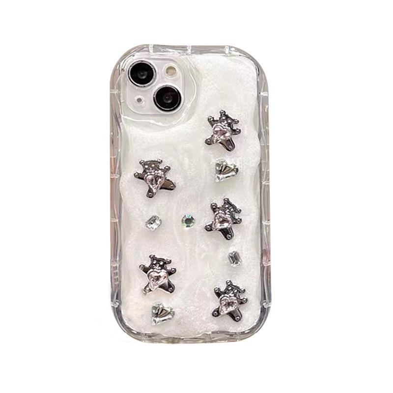 Rhinestone Electroplated Bear Phone Case for IPhone17 Promax Cream Style Ins for Apple 16 All-inclusive Anti-fall