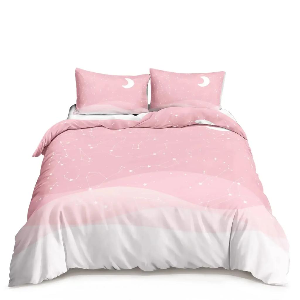 Comforter Kawaii Moon Starry Night Sky Blue Pink Purple Star Galaxy Bedding Sets Full Size For Boys Girls Comforter