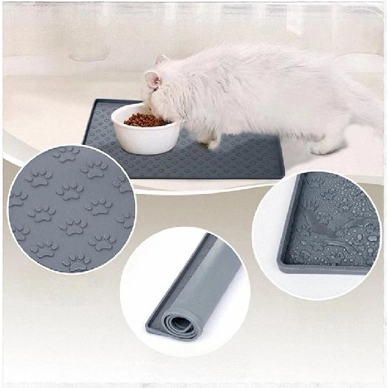 60*40cm Silicone pet feeding mat, cat and dog food mat with overflow protection floor, cat and dog meal mat with water bowl,