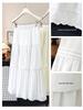 2026 Summer Women's White A-Line Lace Trim Flared Long Skirt with High Waist and Pleats