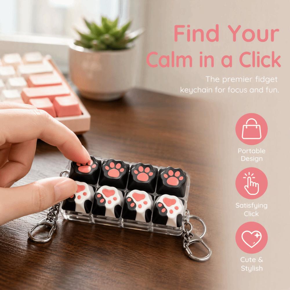 Cat Paw Stress Relief Clicker 4/9 Keys Fidget Keychain Relaxing Calming Keychain Keys  Bag Charms