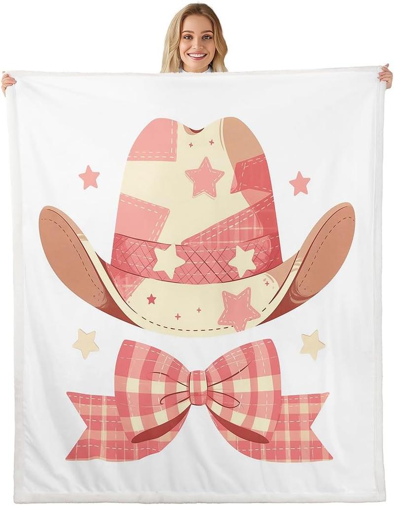 Blue Bow Pattern Blanket Soft Fleece Throw Elegant Home Decor Gift for Women Girls Bedroom Bedding Cover