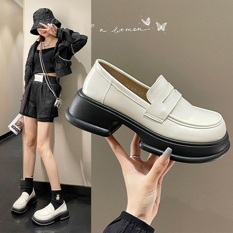 Britischer Stil kleine Lederschuhe Frühling neu schlicht dicker Absatz College-Stil