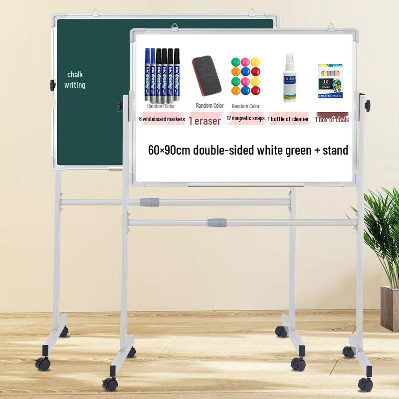 Double-Sided Mobile Easel Whiteboard/Blackboard for Home or Office Use