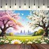 2D Romantic Spring Backdrop, Cherry Blossom & White Flower Trees Photo Background