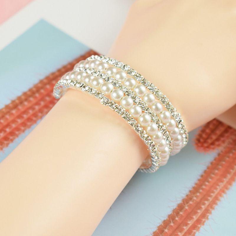 American Pearl Rhinestone Bracelet Light Luxury Niche Design Exquisite Flash Diamond Multi-Layer Winding High Sense Bracelet Full of Crystals Women