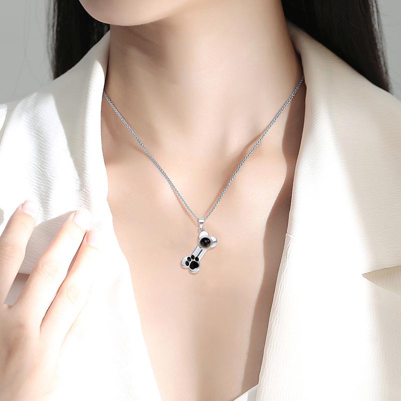 "I Love You" Projection Bone Necklace with Dog Paw Print - Custom Colors - Cute Pet Lover's Christmas Gift 
