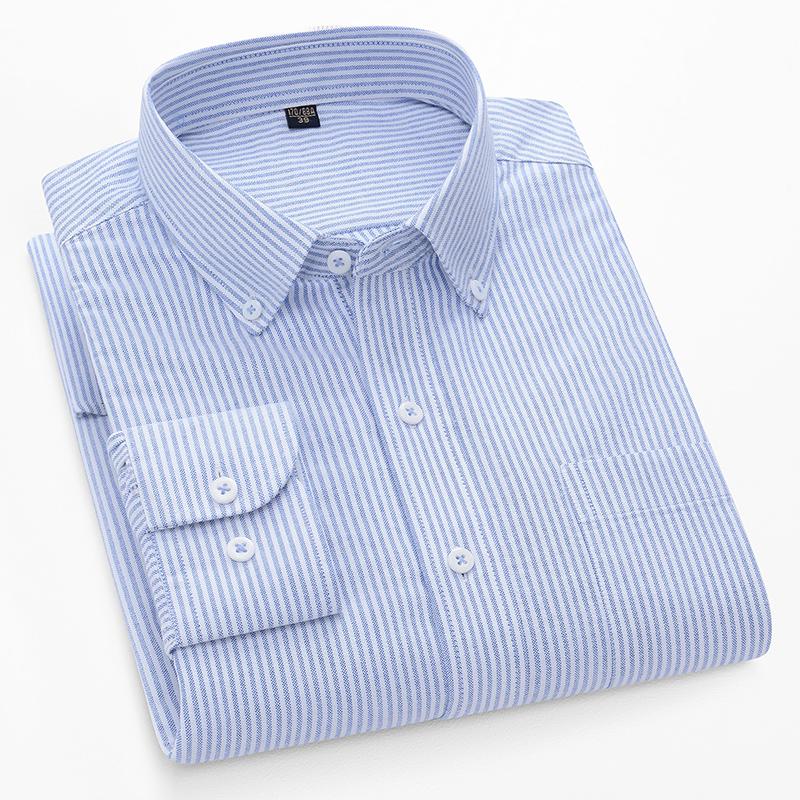 Nuova Camicia da Uomo in Cotone di Alta Qualità Business Casual Bottoni Collo a Punta Manica Lunga Traspirante Tasca Oxford Quadretti Camicia da Lavoro