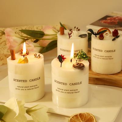 Candele Profumate con Fiori Secchi Creativi Fatte a Mano per Uso Domestico Senza Fragranza Romantica Regalo Ornamenti in Cera a Colonna