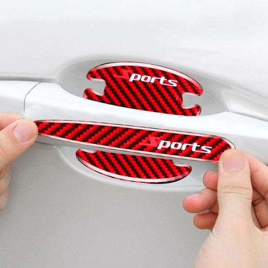 8PCS Red Reflective Car Door Handle & Bowl Anti-Scratch Stickers Protector Decor