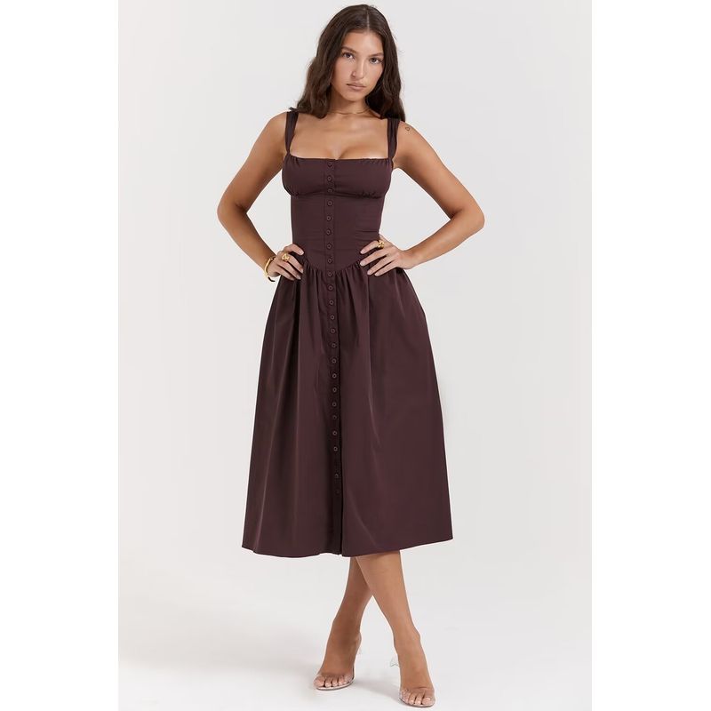 

Fairy French Retro Spaghetti Straps Dress Filbert Hazelnut cocoa L