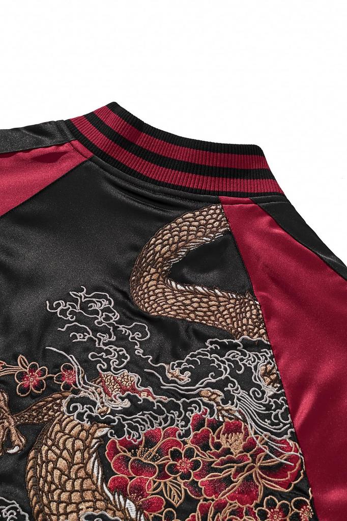 East Rain Sukajan Jacket with Double Dragon and Peony Japanese Yokosuka All FUN226 Pattern, Red, Style, Unisex, Outerwear, Fall/Winter, Seasons,