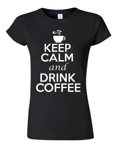 Junior Keep Calm and Drink Coffee Novelty Caffeine Humor Graphic T-Shirt Tee Unisex T-Shirt