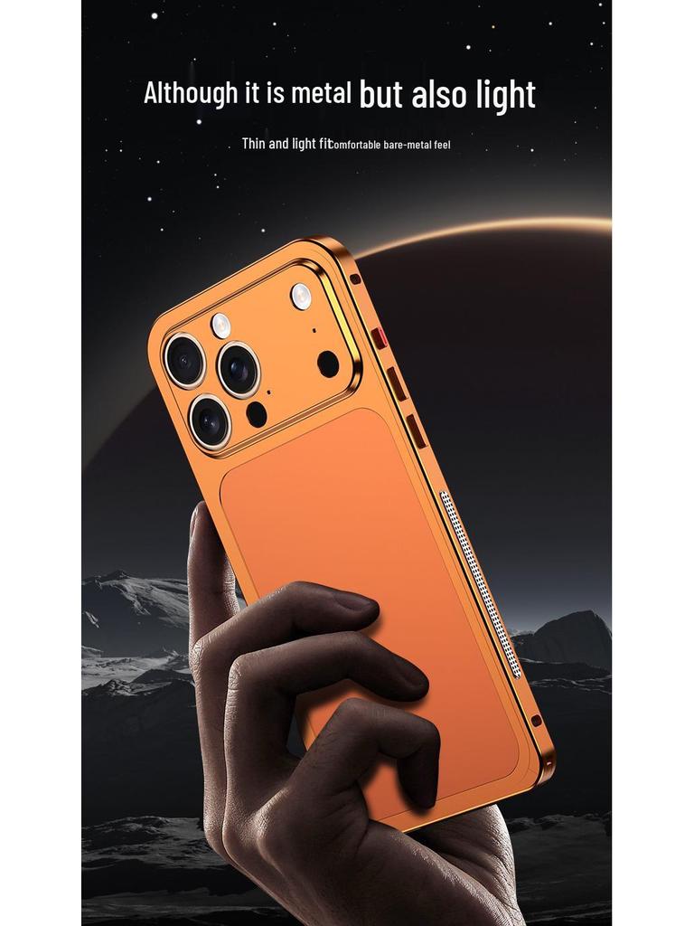Aluminum Alloy Frame Protective Case for Apple 16 Pro Max with Metal Heat Dissipation Back Sticker