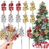 5-30Pcs 22cm Christmas Decoration Glitter Berrie Artificial Flower Bouquet Christmas Tree Ornaments for Home New Year 2026 Decor