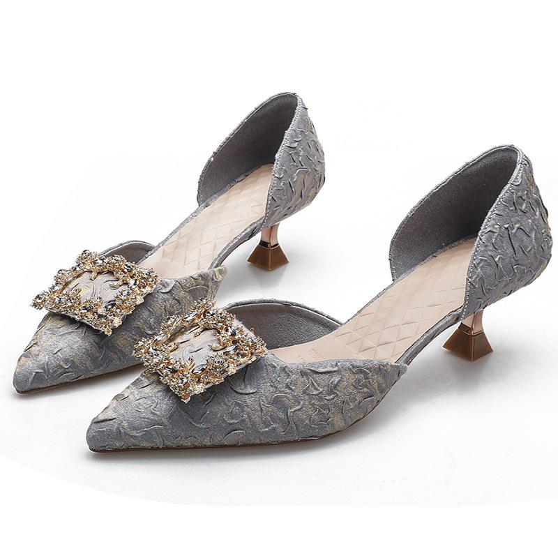 2025 New Baotou Sandals Women's Middle Heel Summer Pointed Thin Heel Fairy Wind Small High Heel Fashion Hollow Single Shoes