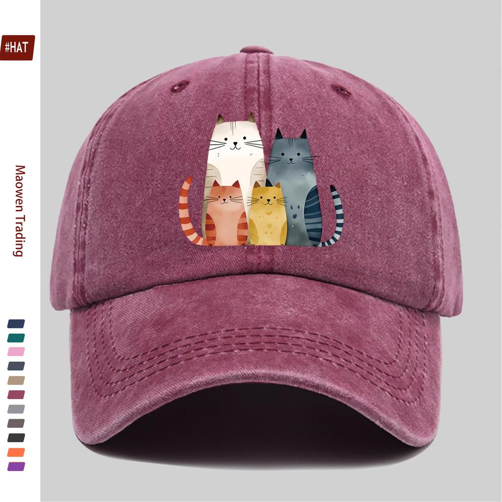 Pc Watercolor Cat Family Print Baseball Cap Comfortable and Casual Printed Design Decorative Hat Comfortable and Lightweight