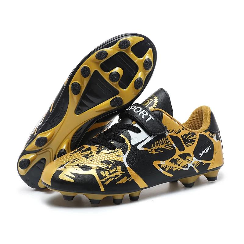 Outdoor Golden Children's Football Training Shoes AG/TF Soccer Cleats Kids Boys Quality Football Boots for Children Futsal Shoes
