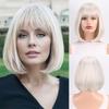 Synthetic Short Bob Wigs with Bangs for Women Grey Straight Hair Wig Grandma Old Lady Wigs Cosplay Halloween Costume