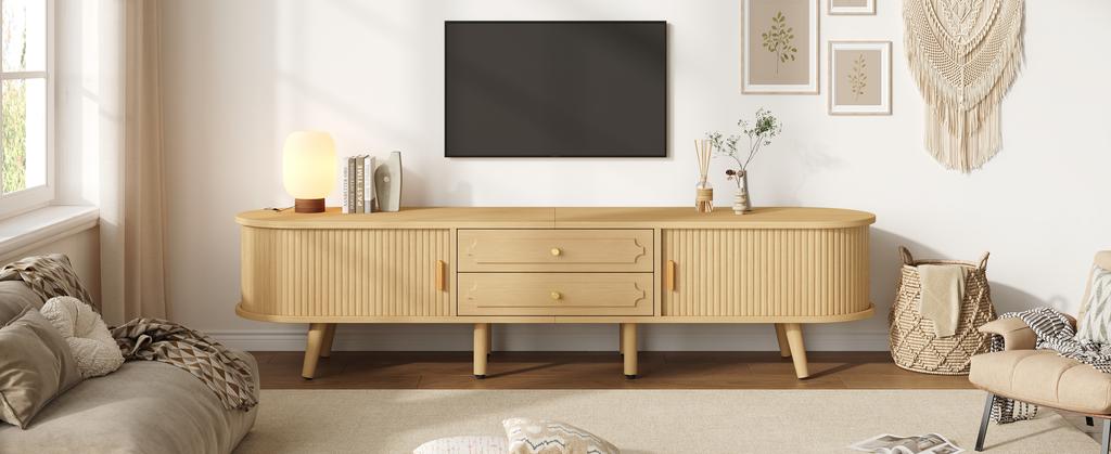 TV Cabinet 170x40x43cm, Lowboard with 2 Drawers & 2 Sliding Doors, MDF TV Base Cabinet with Adjustable Shelves, Suitable for 70-Inch TV Stand