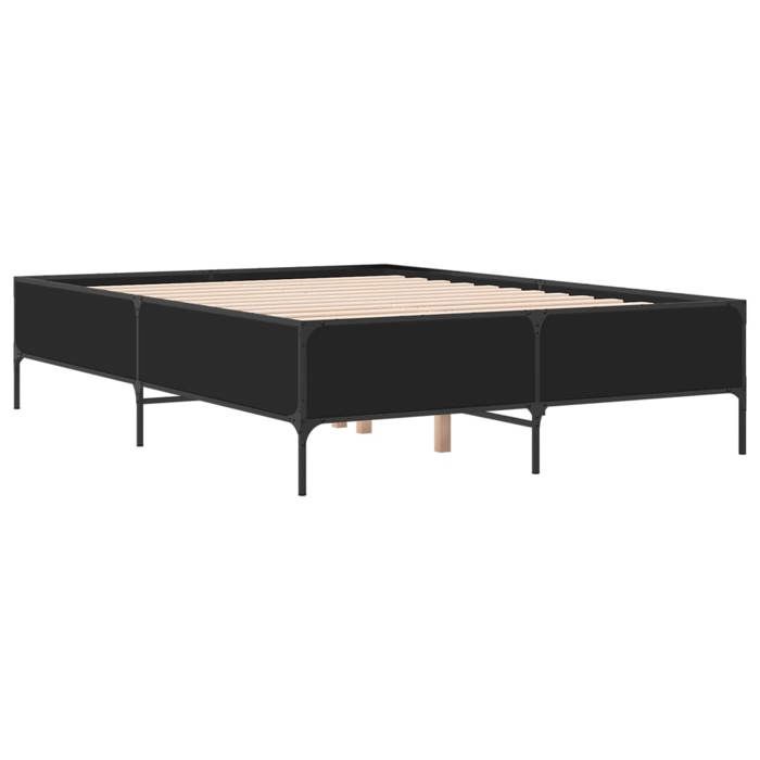 VidaXL Cadre de Lit, Lit Double avec Sommier à Lattes, Lit Adulte avec Pied Chambre, Moderne, Noir 140x200 cm Bois 3279797