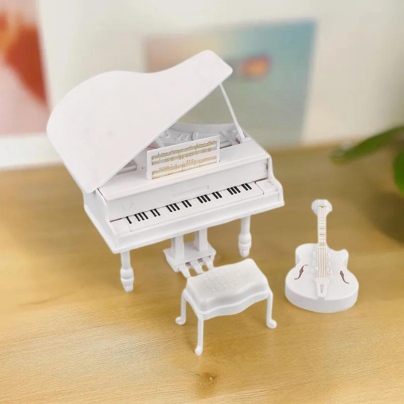 3 Pezzi Strumenti Musicali Miniatura Oggetti di Scena Casa delle Bambole Pianoforte a Coda Mobili Chitarra Violoncello Modello Accessori per Bambole Ornamenti di Simulazione