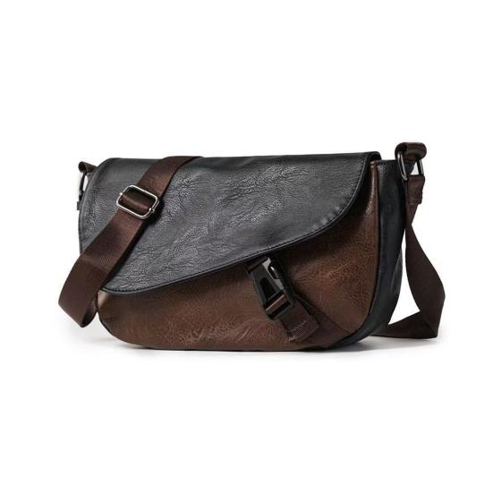 Retro Messenger Bag Men Color Block Crossbody Bag Faux Leather Shoulder