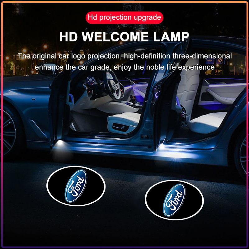 2pcs/Set Welcome LED Light Car Door Badge Wireless HD Projector Lamp For Ford Raptor Fiesta Focus 2 3 4 Mondeo Ecosport Mustang Fusion
