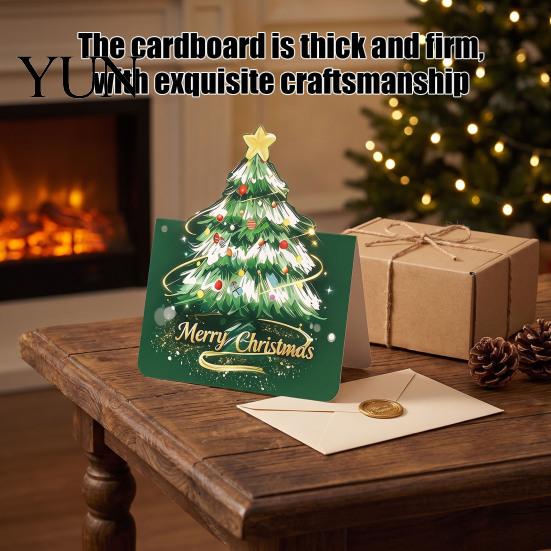 Christmas Atmosphere Decoration Cards 10 Pcs 3D Tree Greeting Cards, Holiday Postcards Decorative Bulk for New Year, Winter Xmas Party Supplies