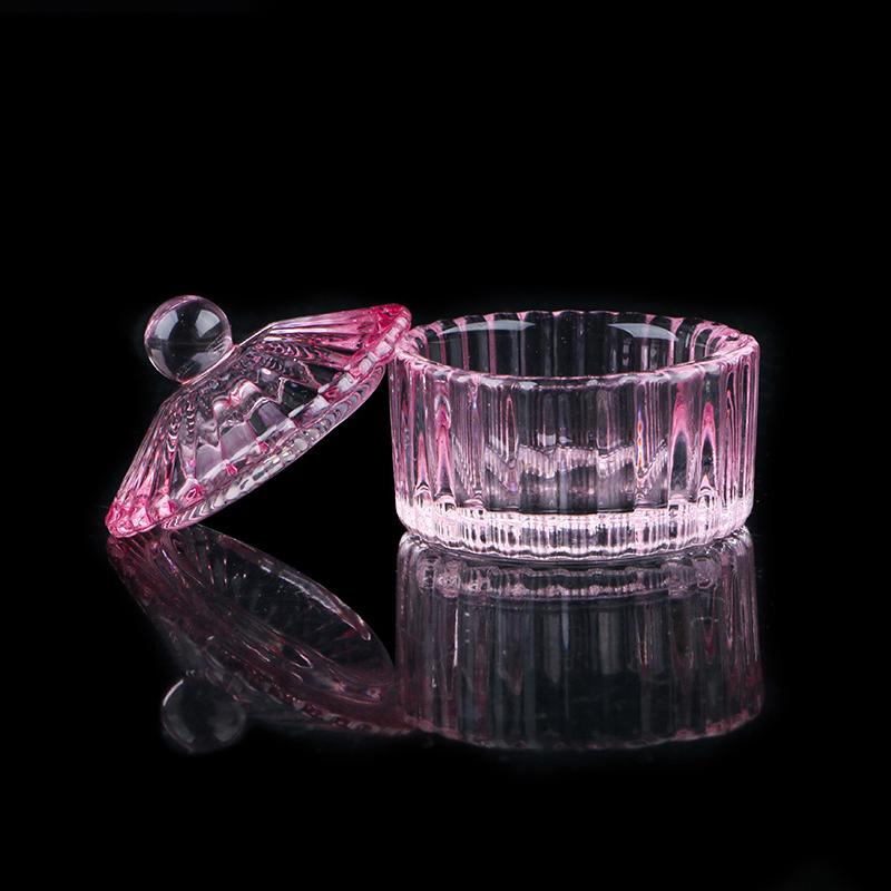 Pink  Glass Dappen Dish Acrylic Powder Liquid Holder Container Geometric Nail Lid Cup Bowl Manicure Accessories