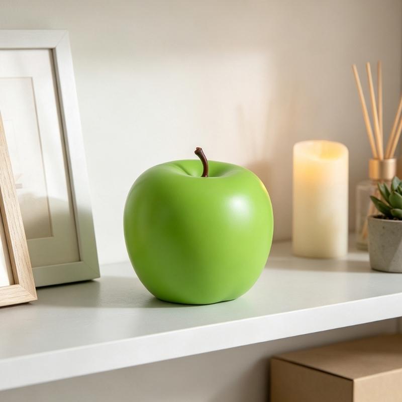 Dekorativní model zeleného ovoce, Realistické ABS ovoce s lesklou texturou a detailem hnědého stonku pro domácí a maloobchodní výlohy