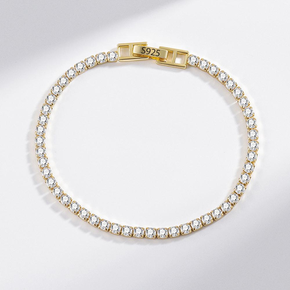 

New 925 Sterling Copper Bracelet Love Elegant Zircon Tennis Crystal Chain for Women Fashion Noble Engagement Wedding Glam 16CM