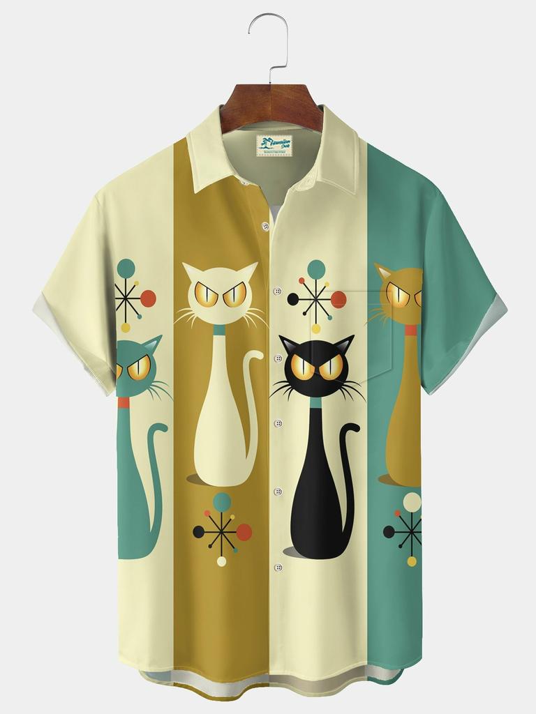 Sommer Herrenhemd mit 3D-Druck und geometrischer Kunstgrafik, Hawaii-Freizeithemden, kurzärmelig