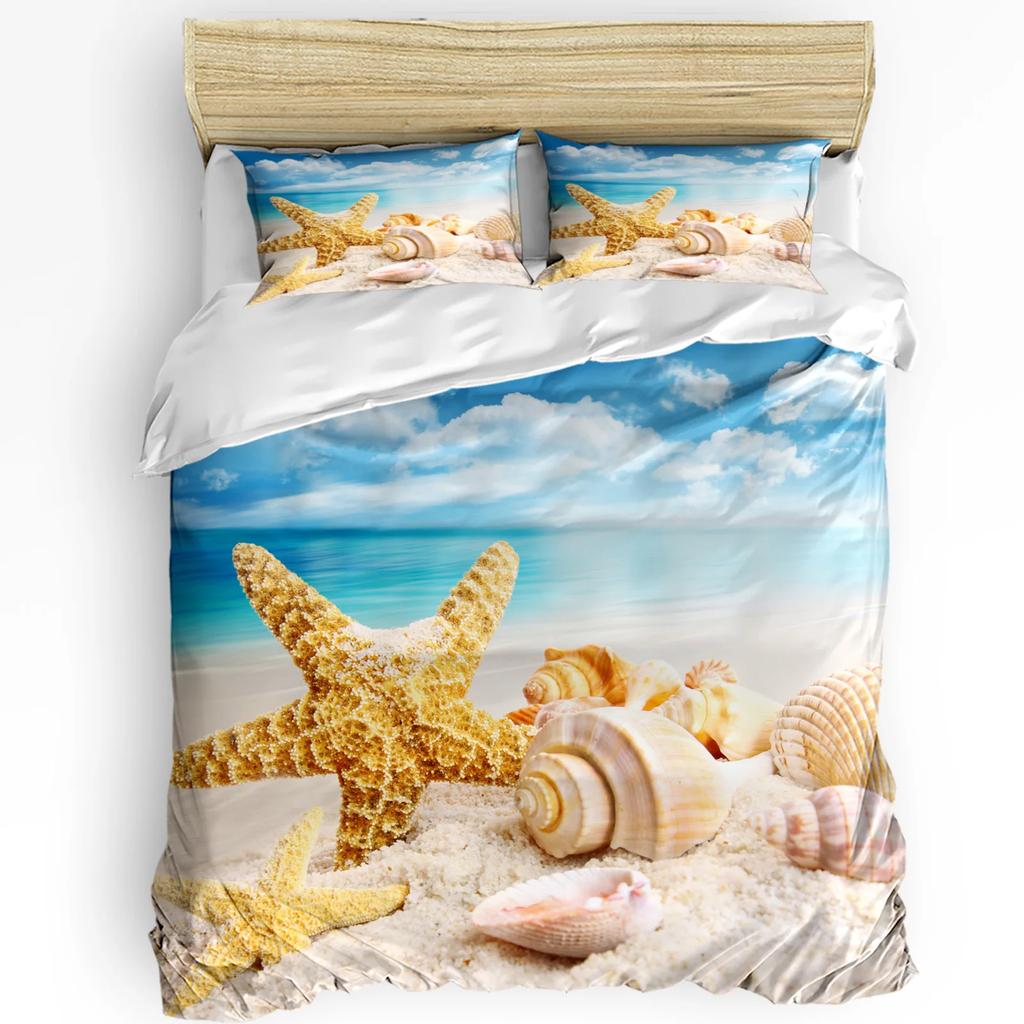 Seashells Conch Starfish Beach Sand Bedding Set 3pcs Duvet Cover Pillowcase Kids Adult Quilt Cover Double Bed Set Home Textile