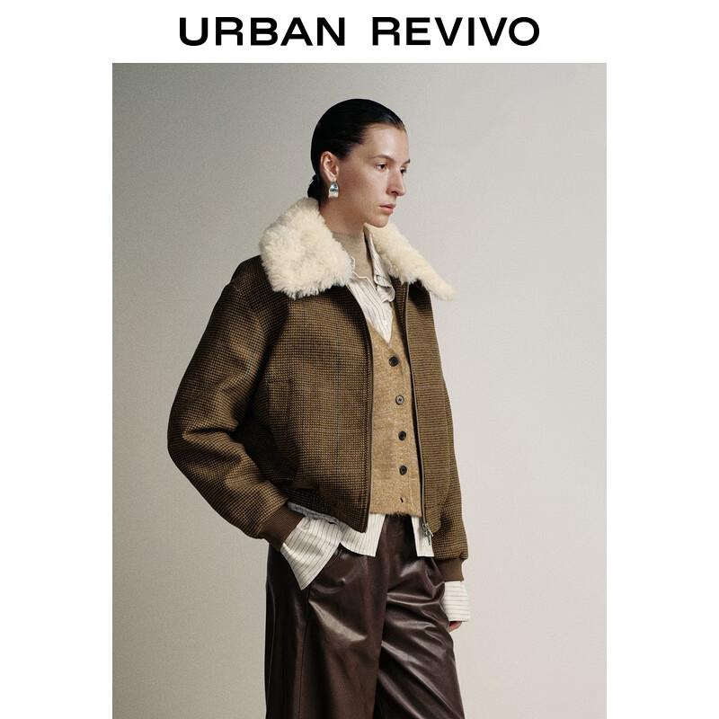 UR 2025 Women's Spliced Faux Fur Collar Zipper Jacket