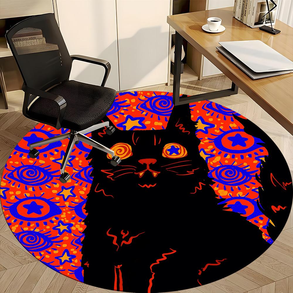 1pc Psychedelic Cat Office Round Area Rug, Indoor Mat Suitable ForOffice, Under Office Chairs Bedroom Living Room Home Decor, Room Deco u04