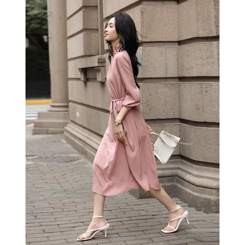 Women's Ruffle Collar Airy Acetate Midi Dress