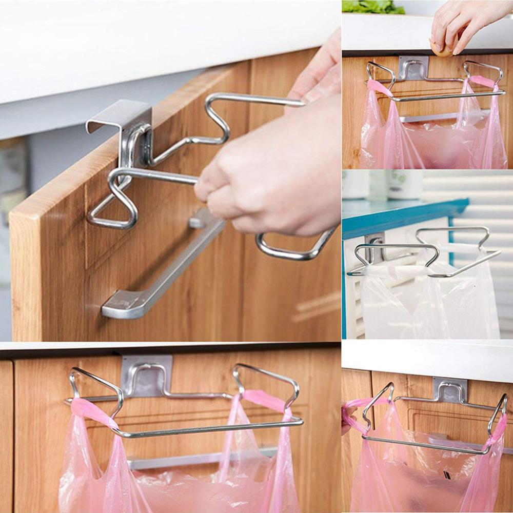 Stainless Steel Hanging Garbage Bags Storage Organizer Rack Stainless Steel Trash Bag Holder Kitchen Hanging Garbage Bag Rack