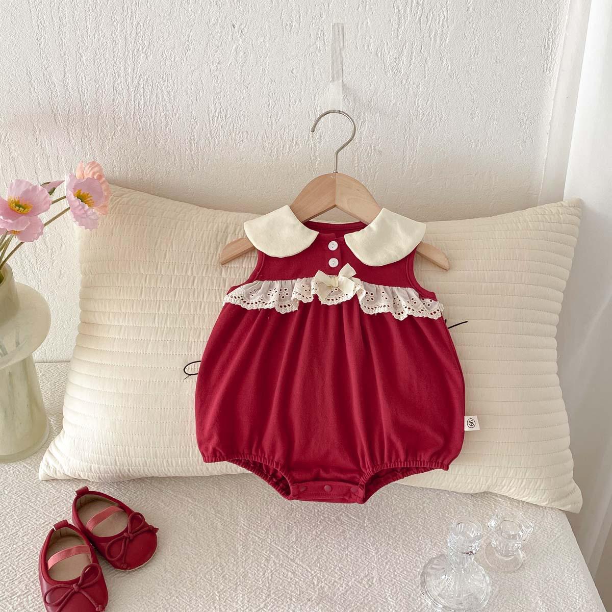 

INS Новый детский комбинезон без рукавов - Кружевной комбинезон-пузырь с воротником Питер Пэн 73 cm как