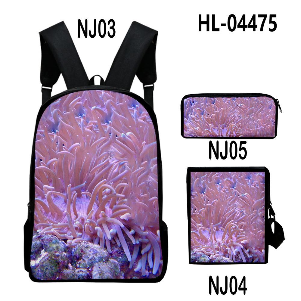 Scenari Sottomarini Classici Corallo Stampa 3D Set da 3pz Zainetti Scolastici Zaino Daypack per Laptop Borsa a Spalla Inclinata Astuccio