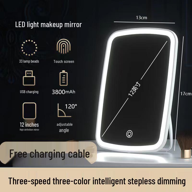 Espelho de Maquilhagem Portátil LED Dobrável